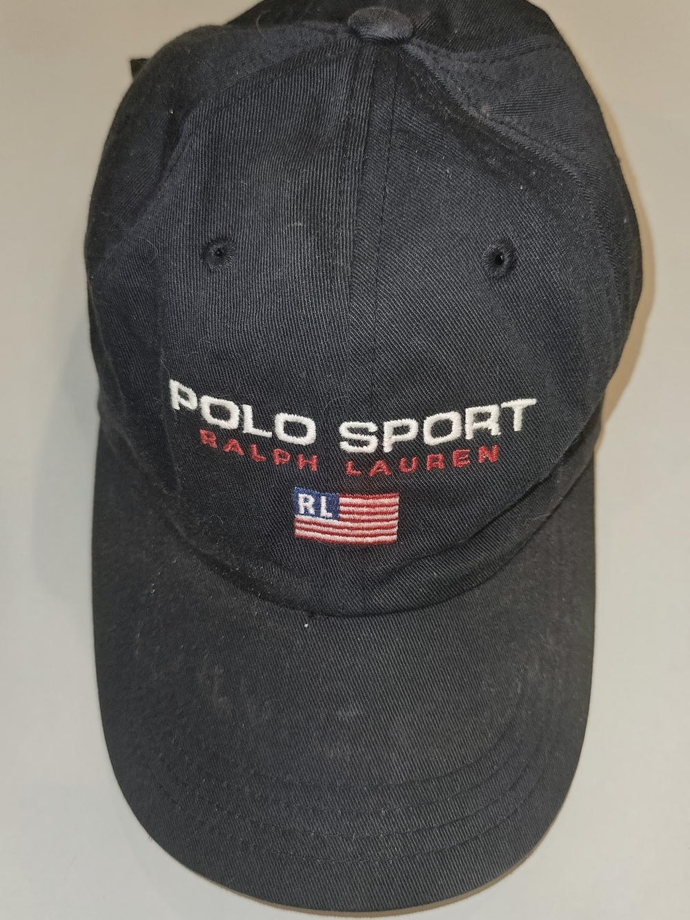Vintage 90s Polo Sport Ralph Lauren Hat Blue RL Flag Clasp Back Cap